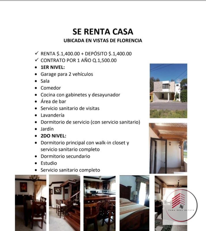 RENTA DE CASA AMUEBLADA EN VISTAS DE FLORENCIA CERCA DE FLORENCIA RUTA HACIA ANTIGUA GUATEMALA - 1